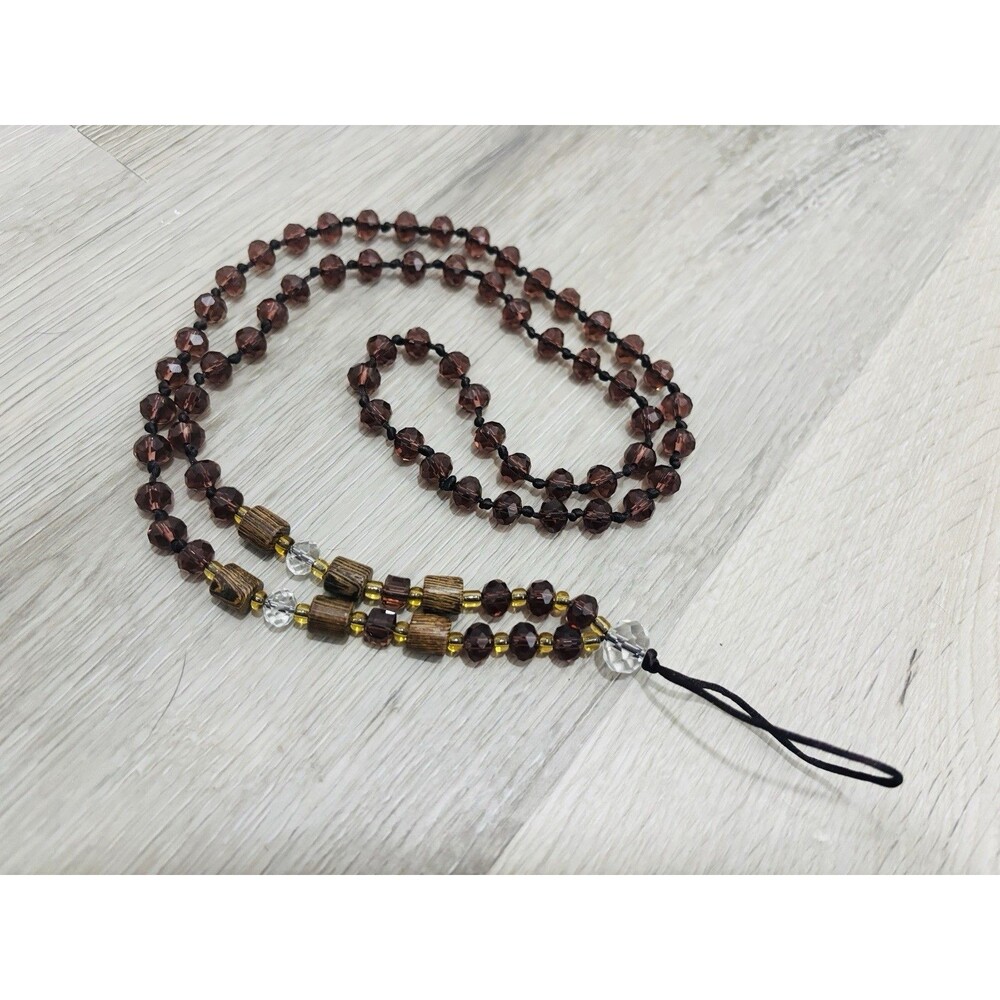 Handmade Boho Beaded Lanyard for ID Badge / Keys Purple And Wood Beads